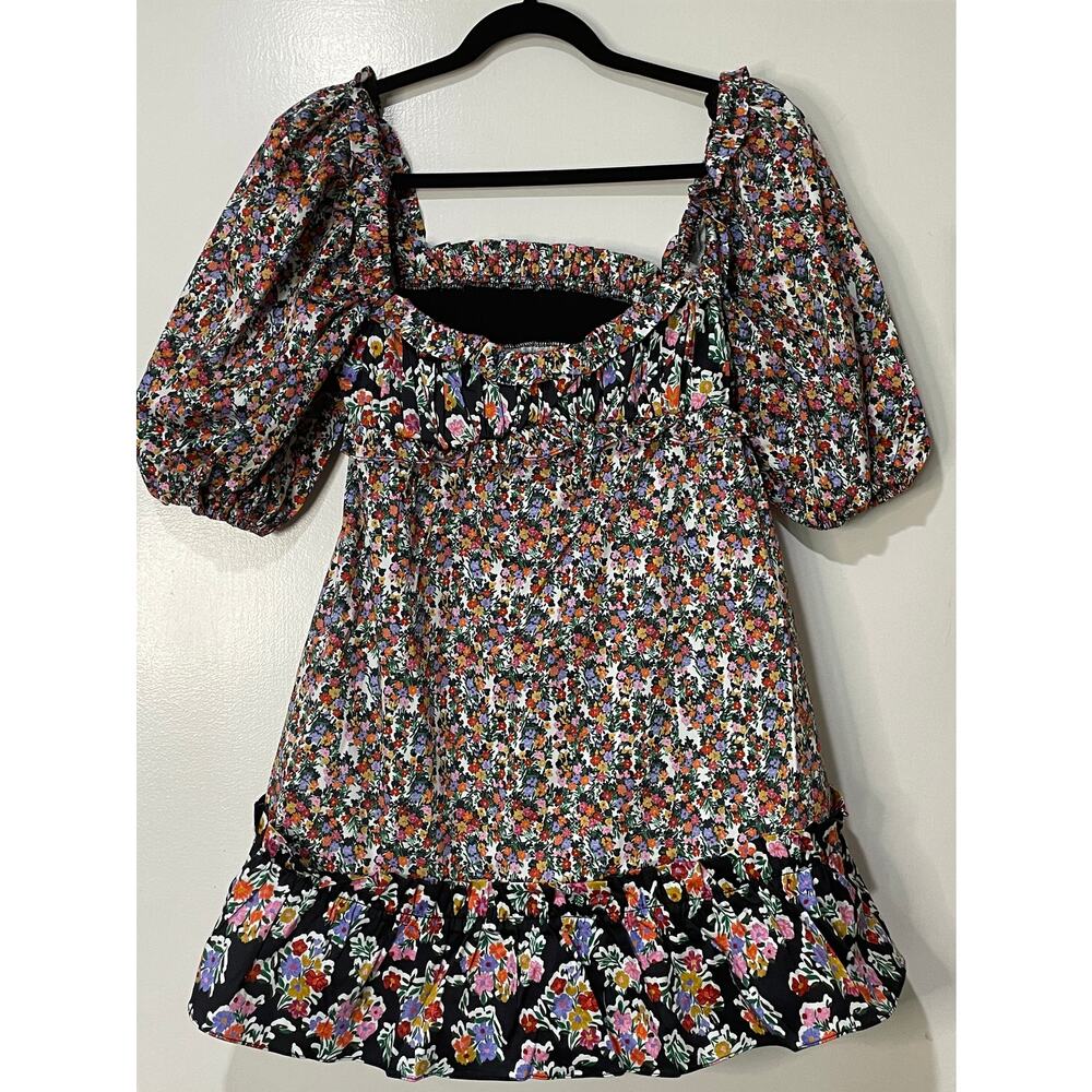 For Love & Lemons Hudson Mini Dress Black Floral Size Medium NWT Stretchy Back - Picture 2 of 15